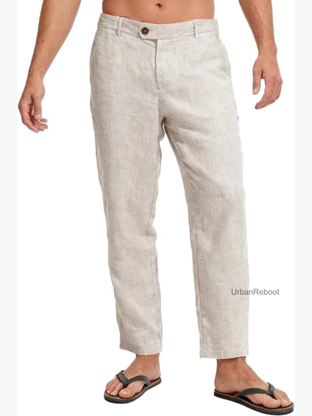 Men's 100% Linen Pants Smart Casual Trousers with Pockets